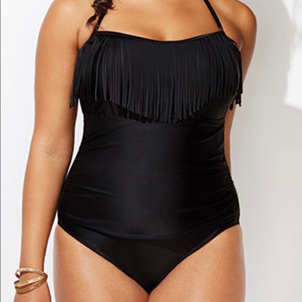 *NWOT* Fringe Bandeau One Piece Swimsuit | Black | Size 18